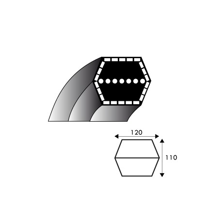 Courroie hexagonale AA105 - 12.7 mm x 2720 mm - Husqvarna 532165555 - 532180217 - AYP - BERNARD LOISIRS 165555 - 180217